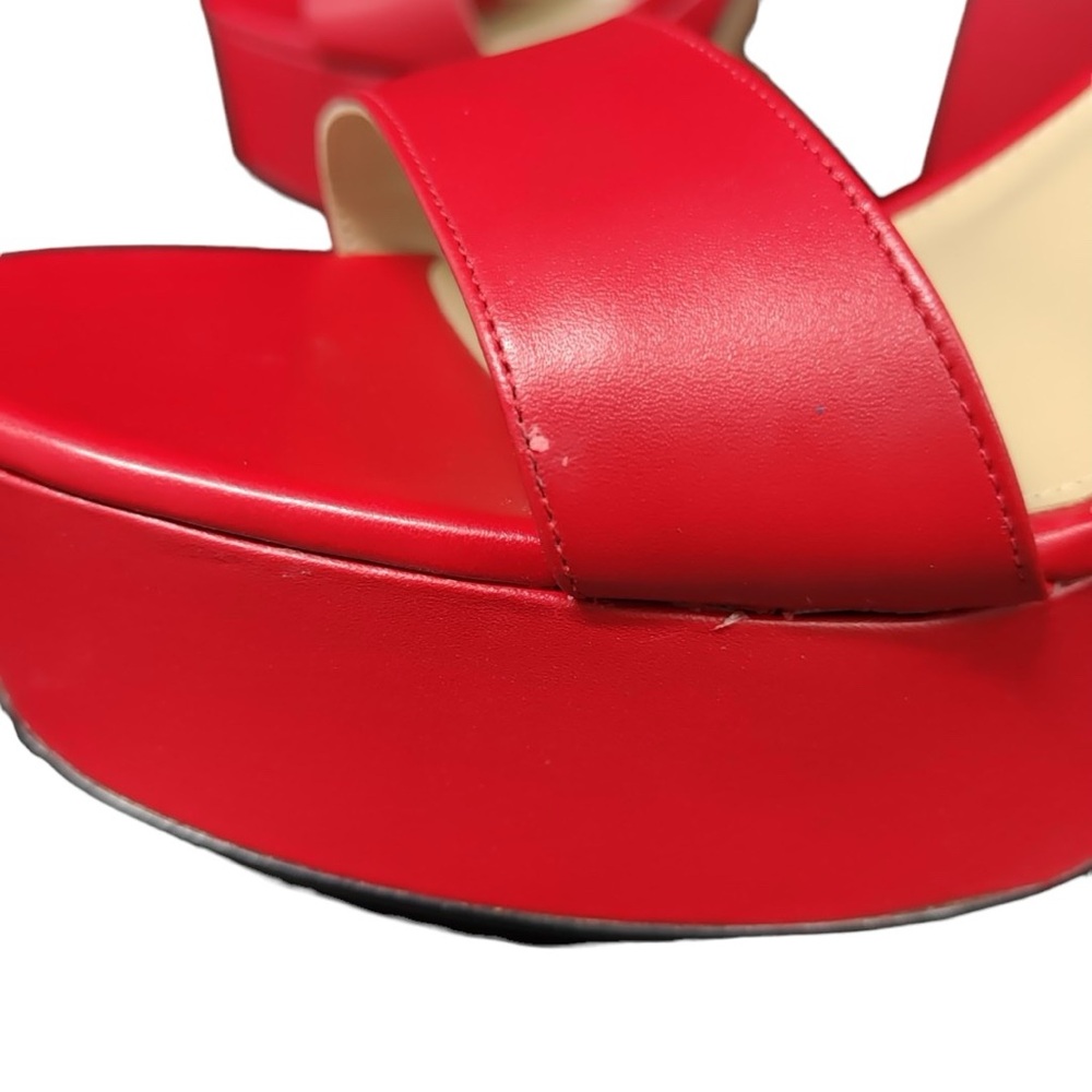 Michael Kors Women's Tara Platform Dress Heel Sandals Red Crimson Leather - Picture 7 of 11